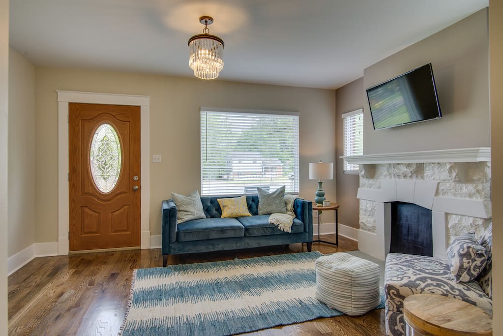 Adorable living room to unwind and relax after a fun day in Nashville!