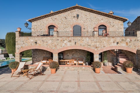 Cal Bisbe, Stone-Built Home with a Leafy Poolside Terrace