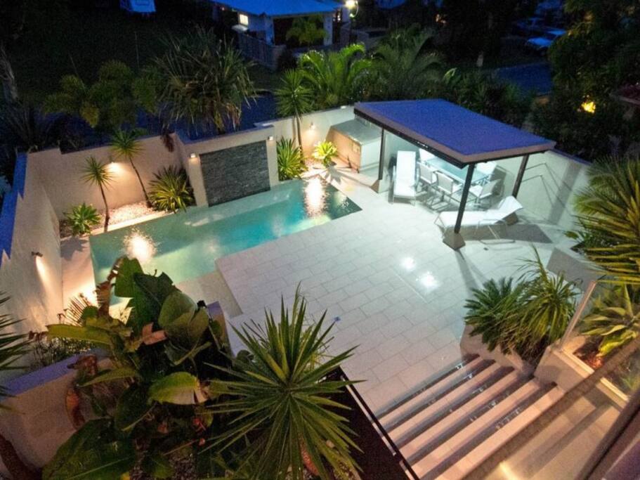 Large outdoor private pool area which is north facing. Includes undercover table and chairs, outdoor setting and sun-lounges.