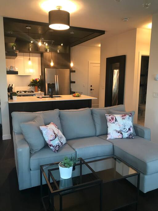 Living Room: Open concept with pull out couch.