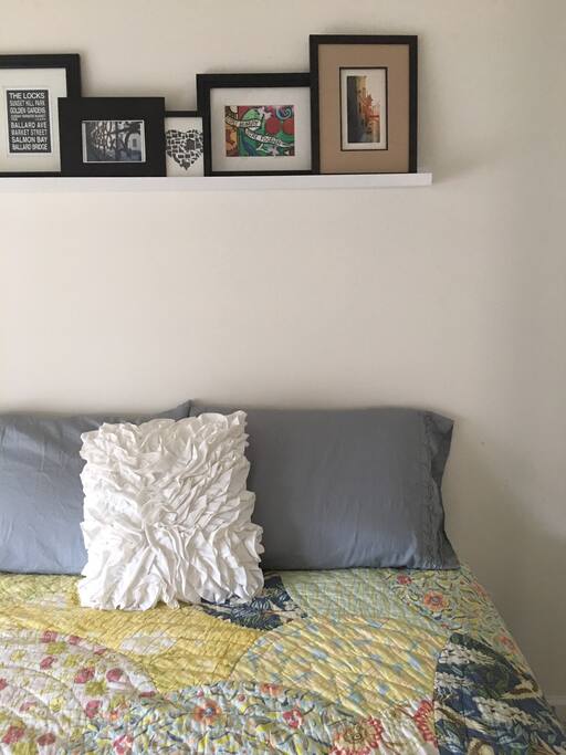 Queen size bed for comfortable sleep.
