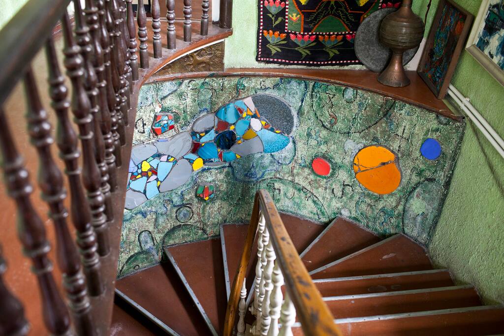 Private Entrance of the Apartment. Decoration hadmade 50 years ago. View from the top.