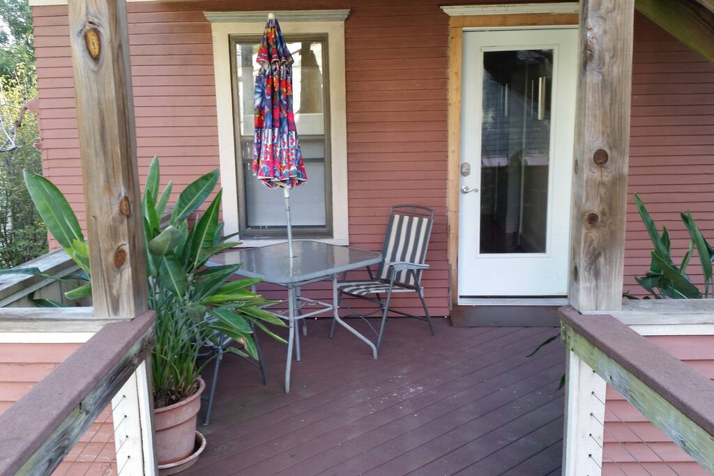 Patio outside entry that adjoins the bridge to the art studio.