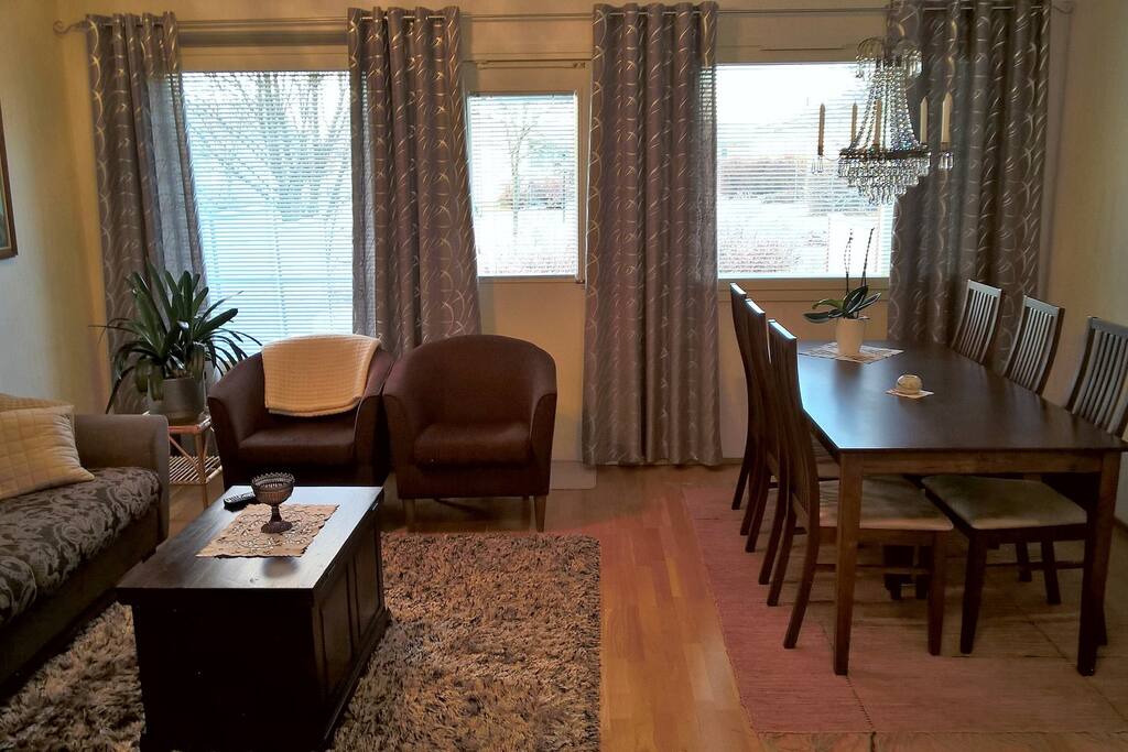 Living room and open kitchen.