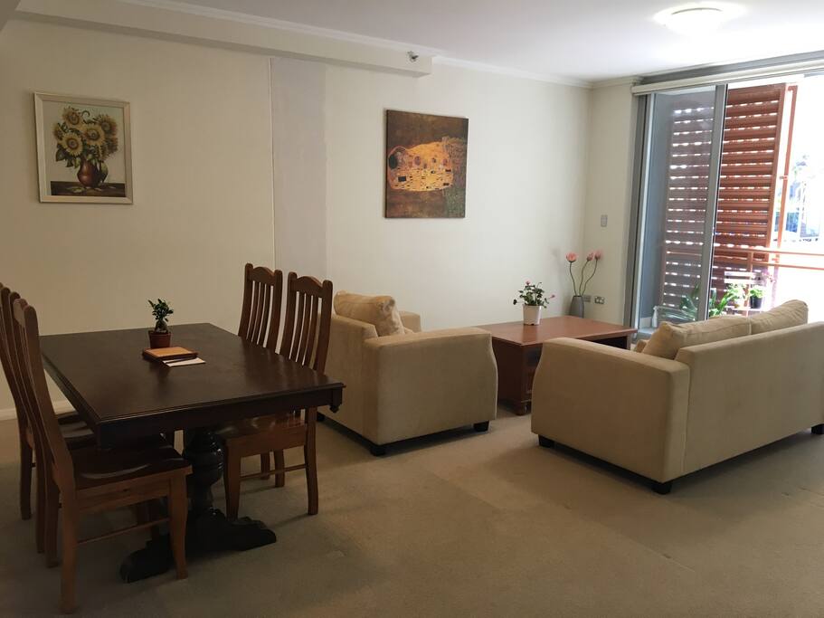 Dining area and living room