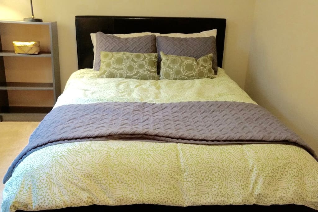 Your Bedroom sanctuary has window with tree-filtered light, foam- top mattress, walk-in closet, desk with charging station, bookshelf with adjustable reading lamp and Jambox speaker. This spacious room is a haven in and of itself. You still have lots of wiggle room even with all the amenities!