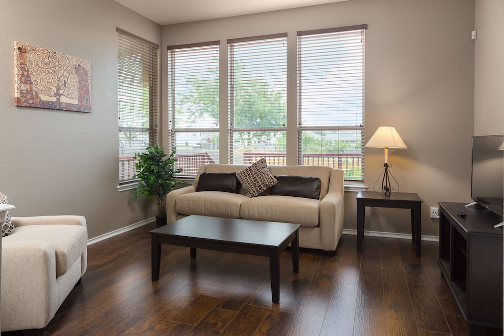 Fully stocked and comfortable media/living space