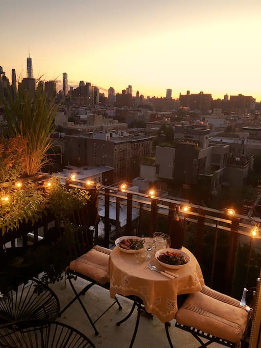 Summer Dinners on the balcony overlooking the skyline