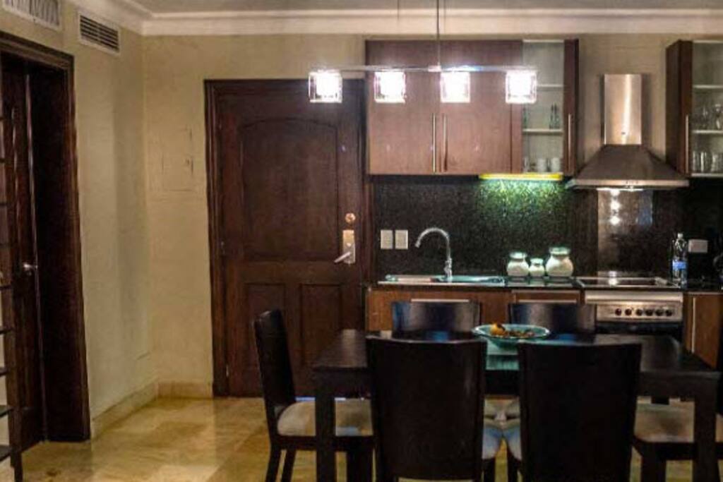 Kitchen and Dining Area with modern stainless steel appliances