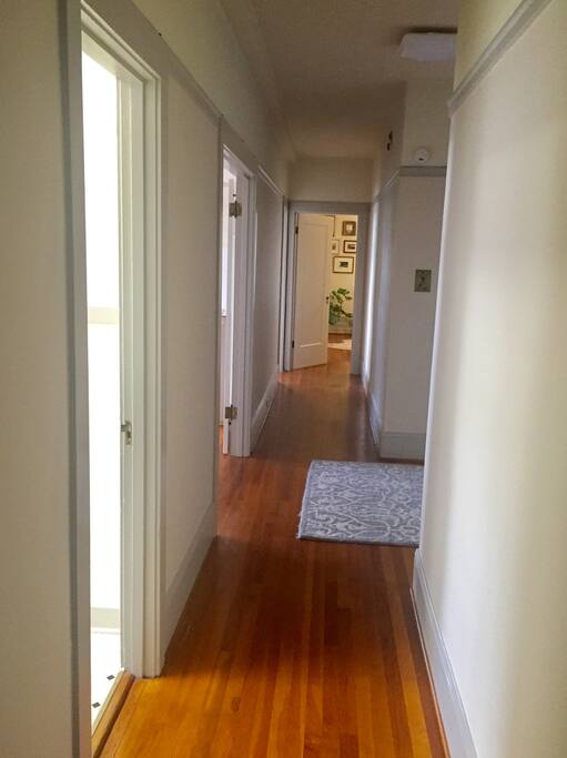 Bedrooms at opposite ends of the apartment.