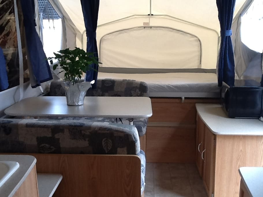 Queen sized bed and
Table that folds into a single bed