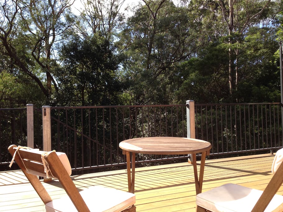 Large deck overlooking protected bushland - perfect for breakfast.