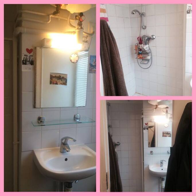 Salle de bain avec une douche et un lavabo
