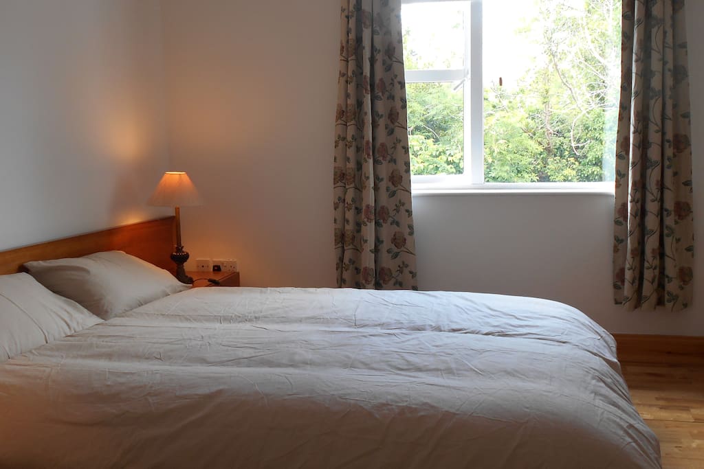 The room backs on to a leafy garden.