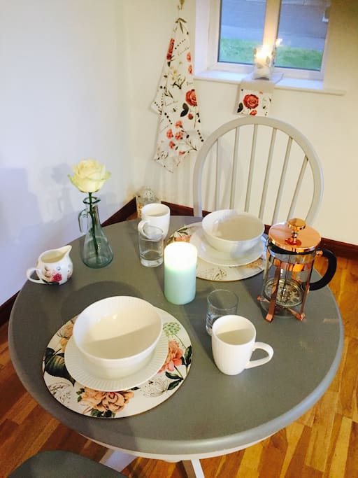 Continental breakfast basket provided as well as tea, coffee, fresh bread, milk, sugar. All the amenities to make your stay a home away from home experience.