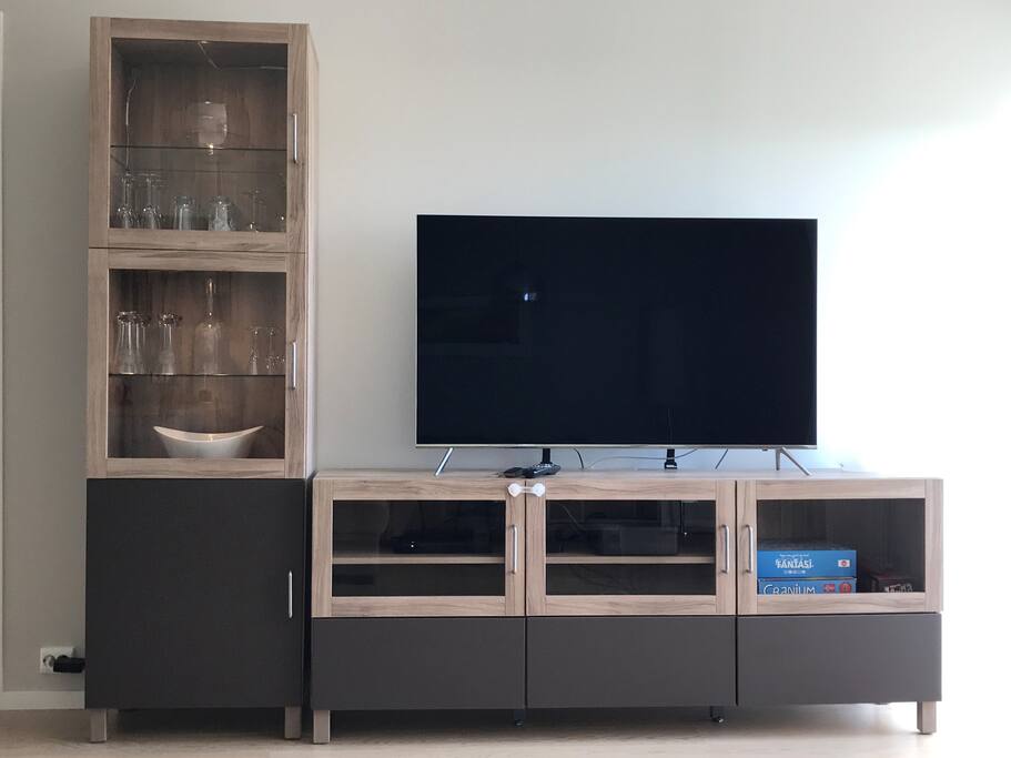 Big screen TV with cable and Apple TV