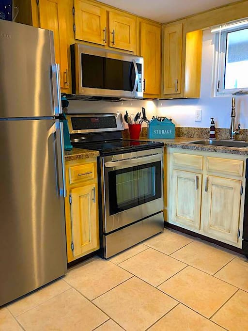 Kitchen with stainless steel appliances