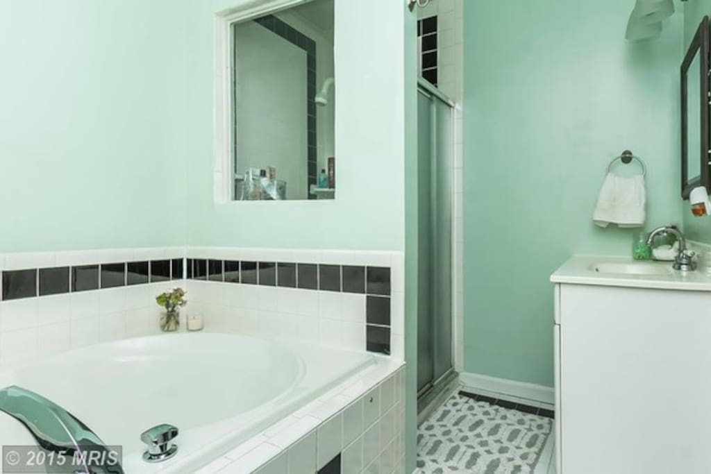 Bathroom w/Jacuzzi tub and shower.