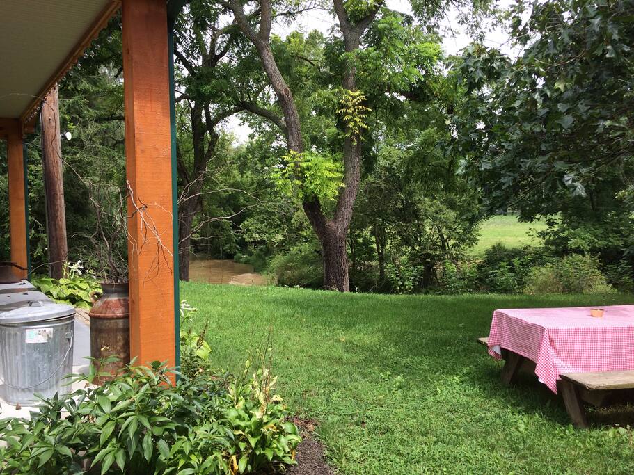The back porch of the cottage overlooks the Saucony Creek