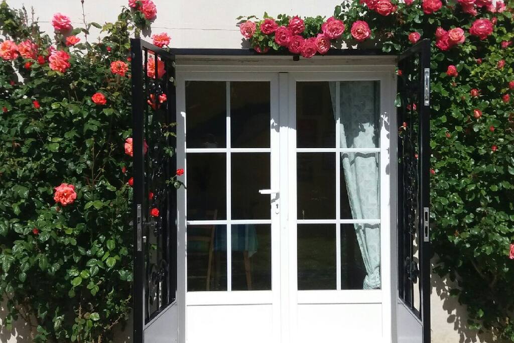 Entrée privative et rosiers