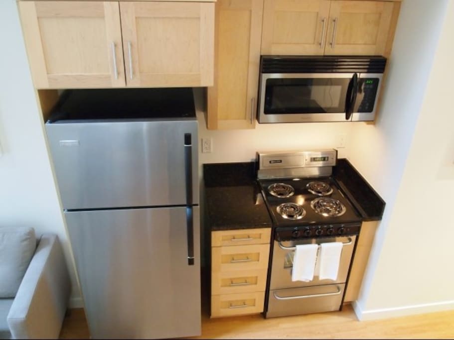 Electric oven, refrigerator with freezer and microwave