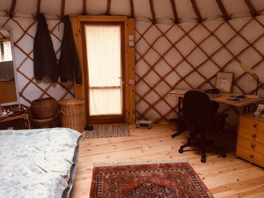 the sleeping yurt, with the second working area