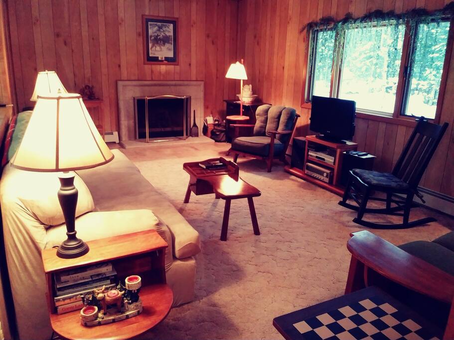 Living Room: fireplace & view of Ottawa National Forest