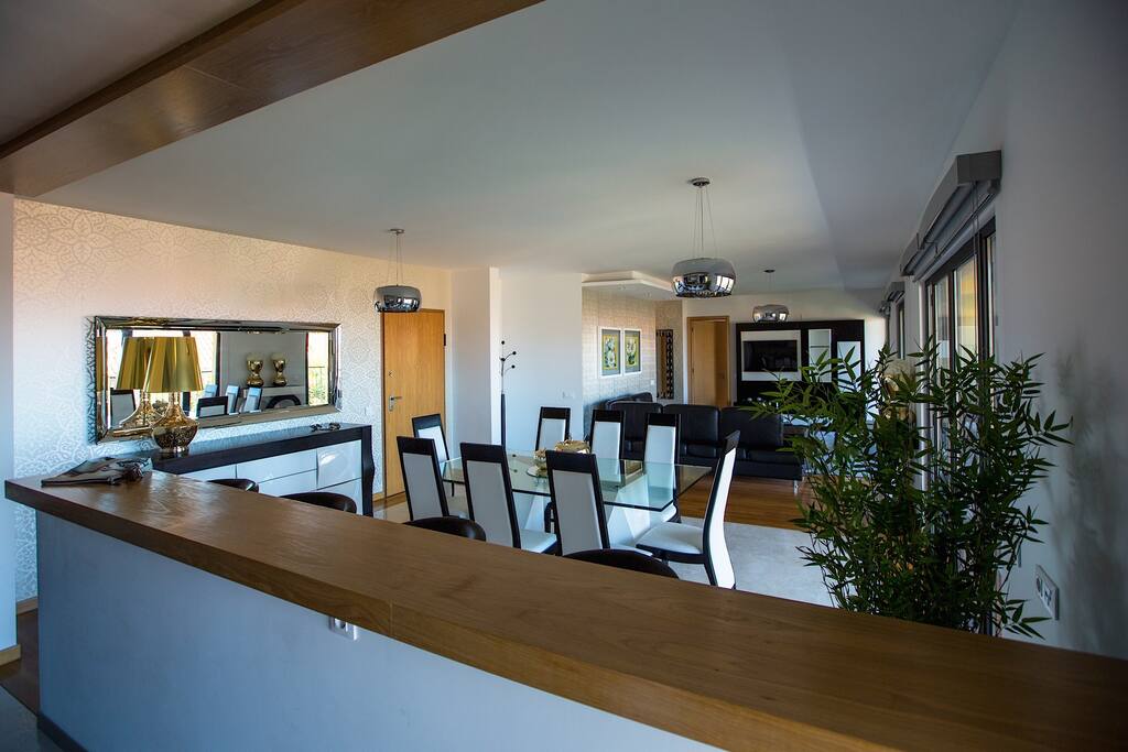 Open, fully equipped kitchen.