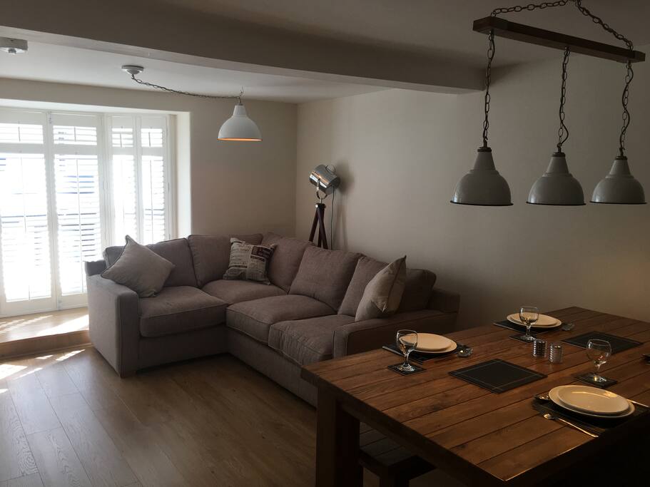 Dine or catch up on some work at the large oak table
