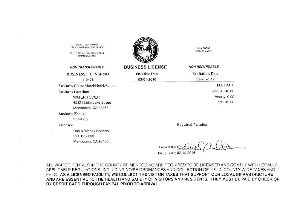 Local tax of 11% payable by check or Pay Pal prior to arrival