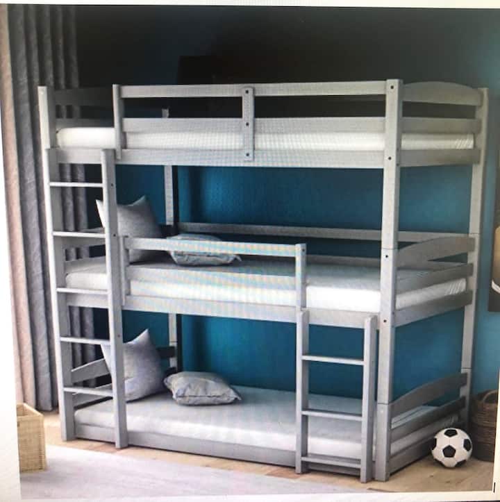 Second floor Triple bunk bed room with one twin bed