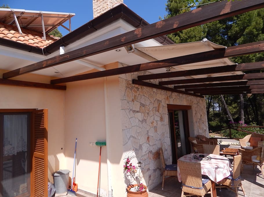 The awnings that keep the terrace cool.