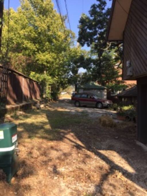 Private driveway. There is also a garage that can be used although you could only use it for bikes as a vehicle would not fit.