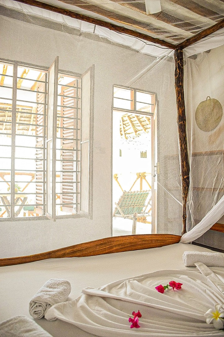 Double perle en bois brut avec moustiquaire