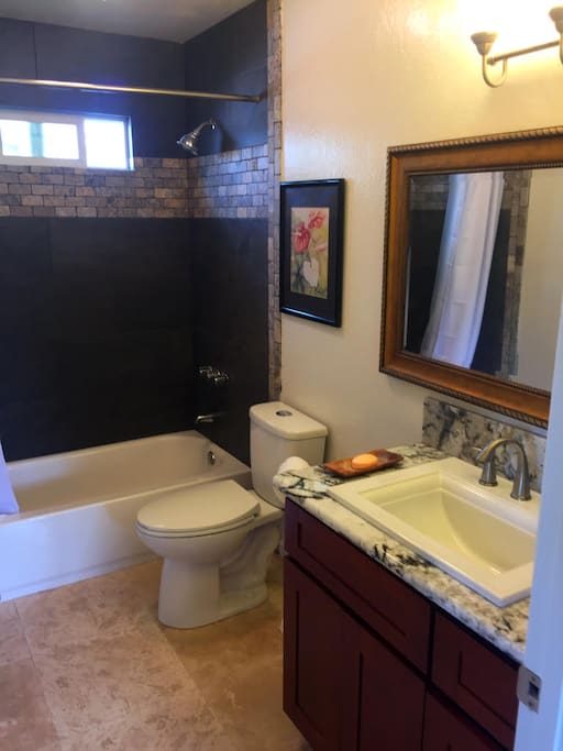Tile floors, tile shower, granite counter, just remodeled