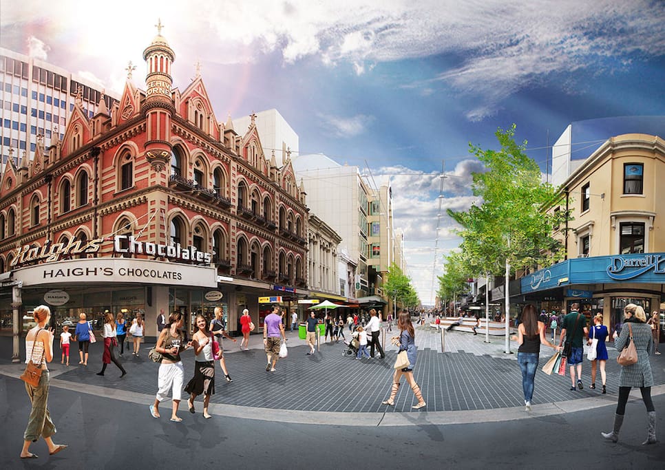 Rundle mall shopping district 1 min walk