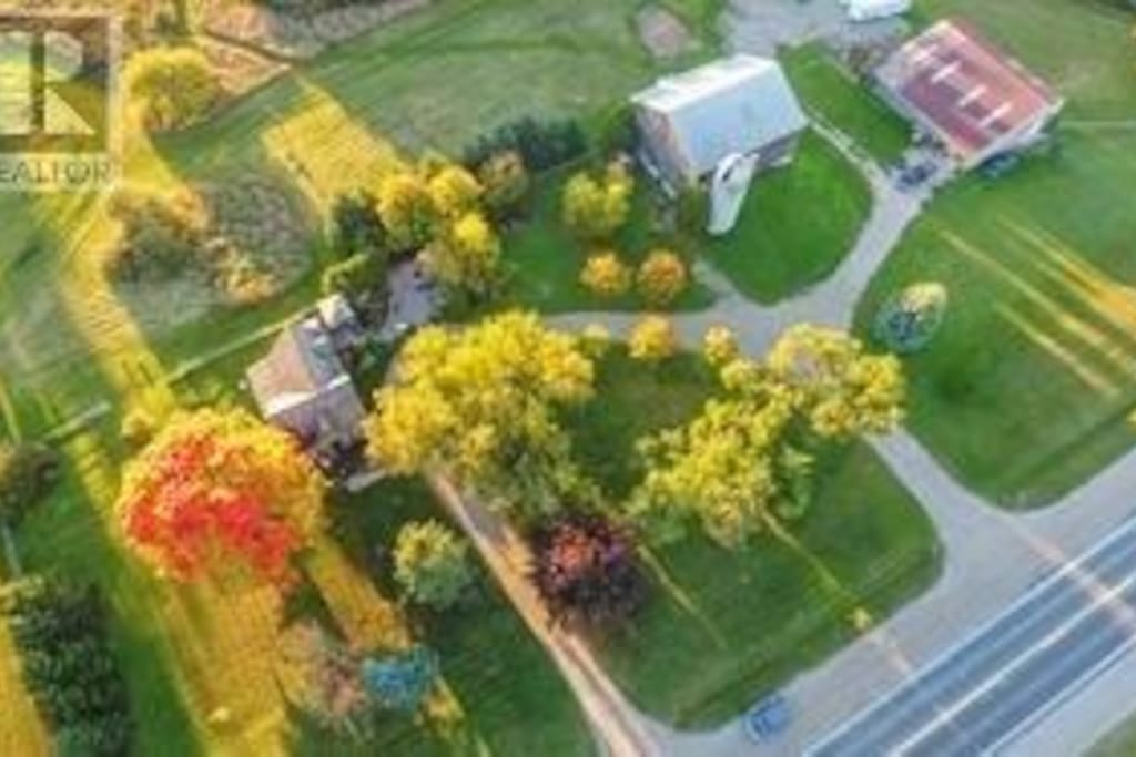 Aerial View Barn Shop Patio Circular Driveway