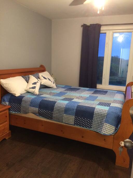 Bedroom 1: Main bedroom, private ensuite, Queen size bed and overlooking large green landscapes.