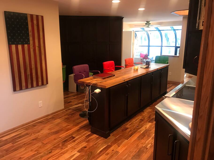 Kitchen, Island & Sunroom
