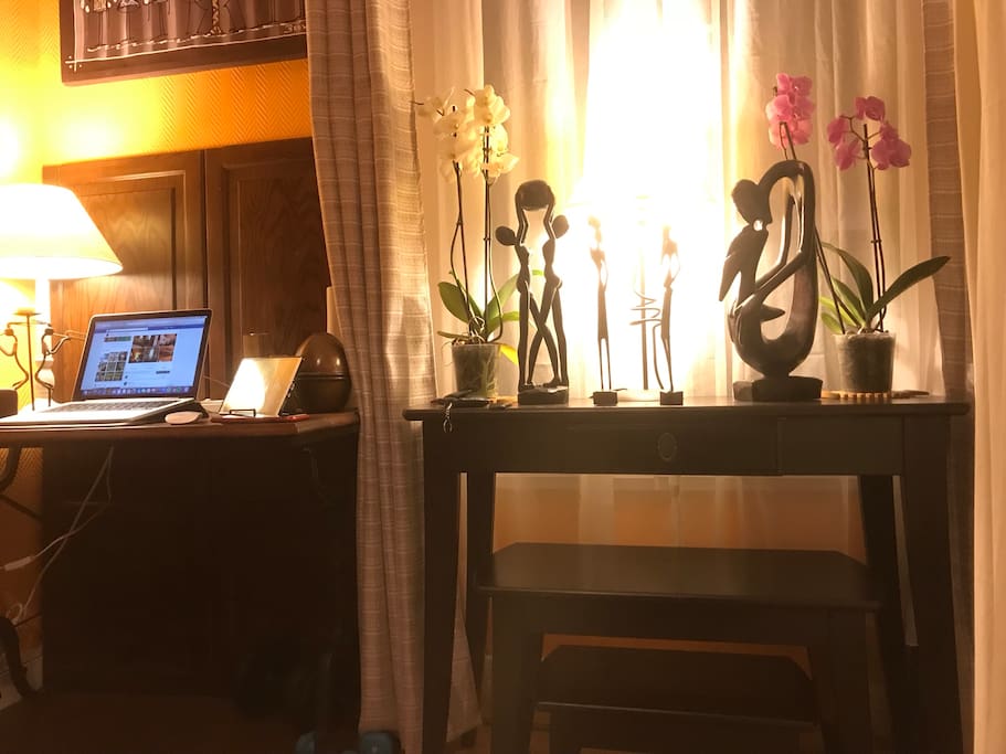 Window side of the room.