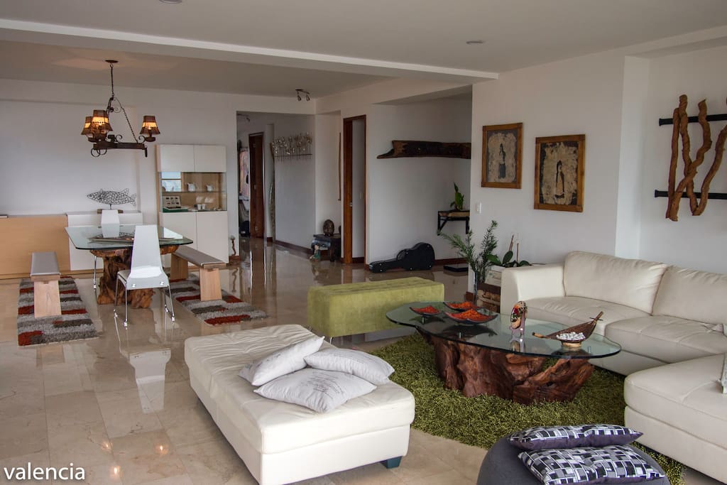 This is the living and the main dining room, from the balcony