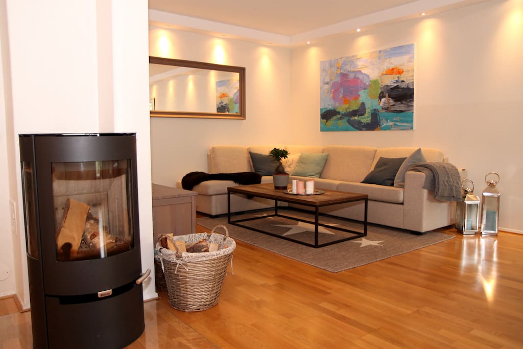 Living room with a fire place