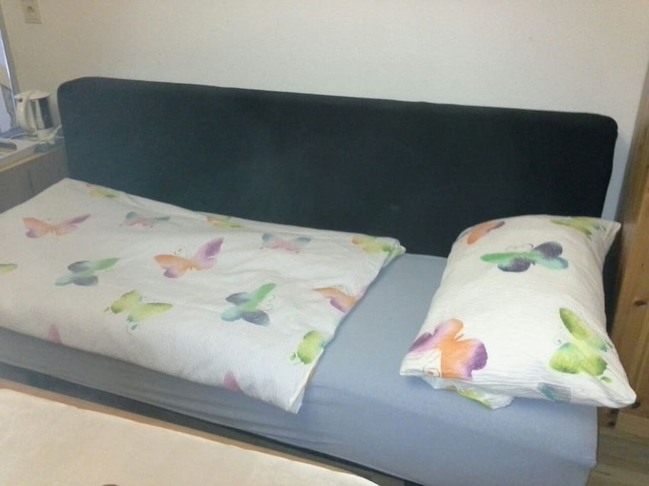 Schlafcouch für 1 Person (3.) hergerichtet,
Sofabed prepared for one person (third)