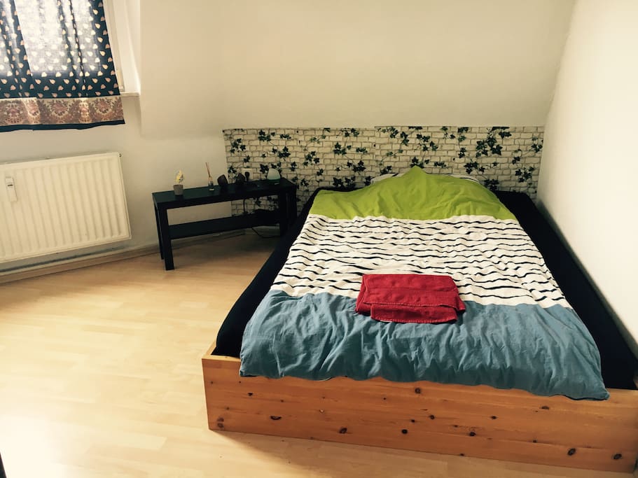 A comfortable double bed in the room and towel is provided.