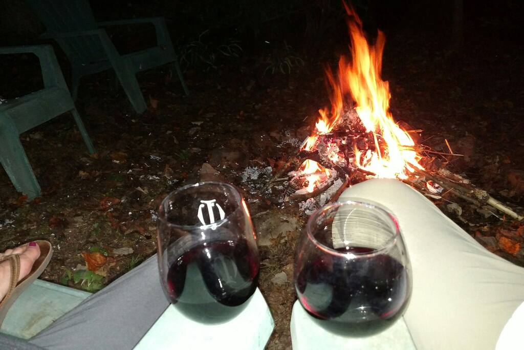 Outdoor fire pit creekside.
