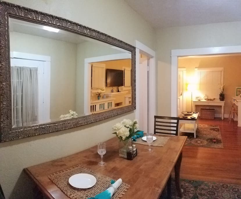 Indoor dining table best suited to 4 but can accommodate 6 diners if some of them are small.