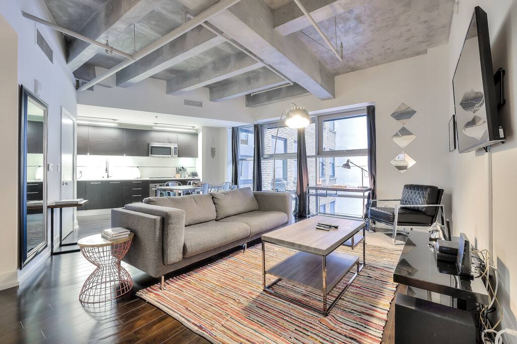 Living Area with 48" TV + WiFi + Bluetooth Sound + Dining + Kitchen