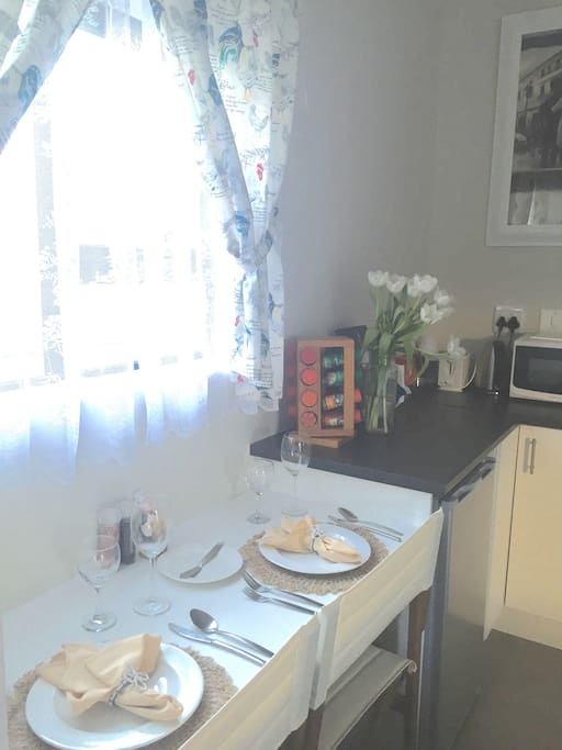 view showing you that the table connects to the the kitchen