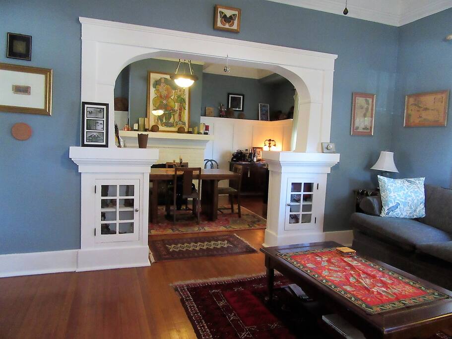 Living room has Craftsman details