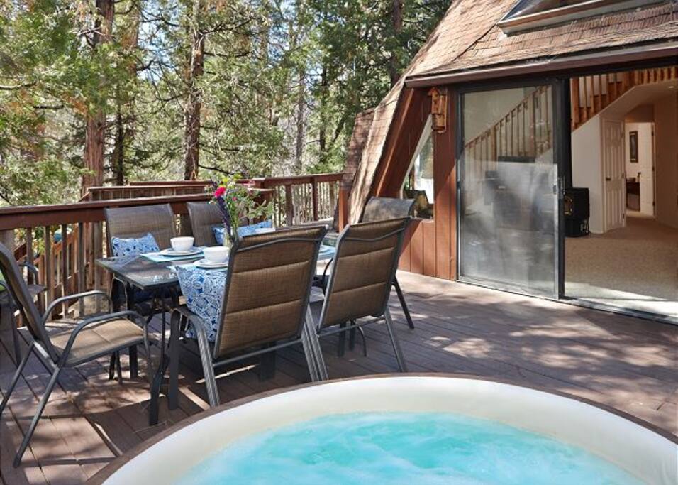 Spacious Deck with Patio Furniture and Spa